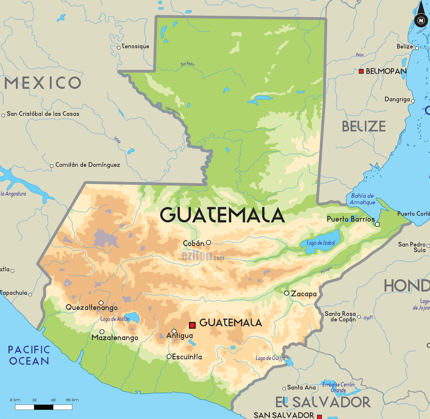 Guatemala physical map